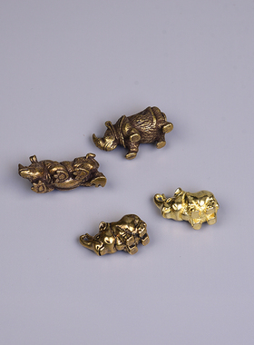 极速纯铜实心古玩雕件犀牛茶宠黄铜动物桌面小摆S件桌面茶几摆饰