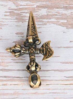 极速尼泊尔古玩杂项收藏月v牙斧头金刚杵挂件钥匙挂坠降魔杵法器