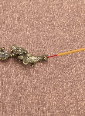 极速回流实心黄铜创意梅花香插复古D包浆梅花树枝笔架铜艺小摆件