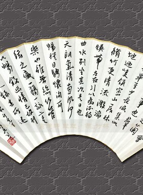 新品手绘水墨山水扇面 仿八大山人名家纸扇子 9/95寸18.方折扇手