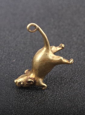 极速实心铜长尾巴生肖小老鼠摆件精致可爱翘尾巴个T性迷你铜老鼠