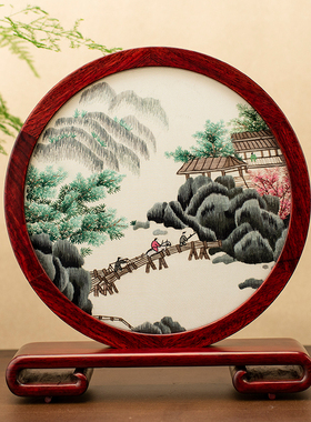 热销苏州a双面刺绣屏风中式红花梨实木摆件工艺品复古摆台国风高