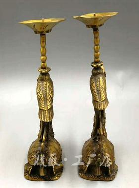 仿古黄铜烛台 黄铜龟鹤蜡台摆件 黄铜龙龟仙鹤烛台办公家居摆件