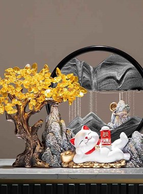 速发发财树办关室招财摆件招财猫流沙画玄公品饰装乔迁开业礼物高