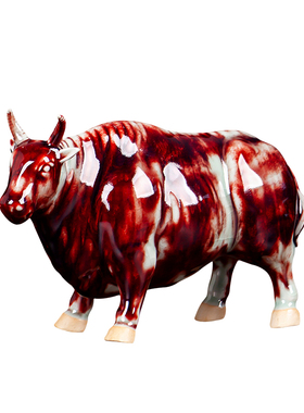 新品钧瓷冰片五牛纳祥图r陶瓷摆件工艺品客厅家居饰品办公室开业