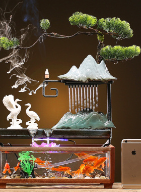 极速流水器假山鱼缸景观循环创意陶瓷办公室M桌面摆件装饰客厅开