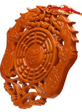 新品桃木八卦镜挂l件中国结平安瓶皮丘貔貅客厅壁挂木雕装饰工艺