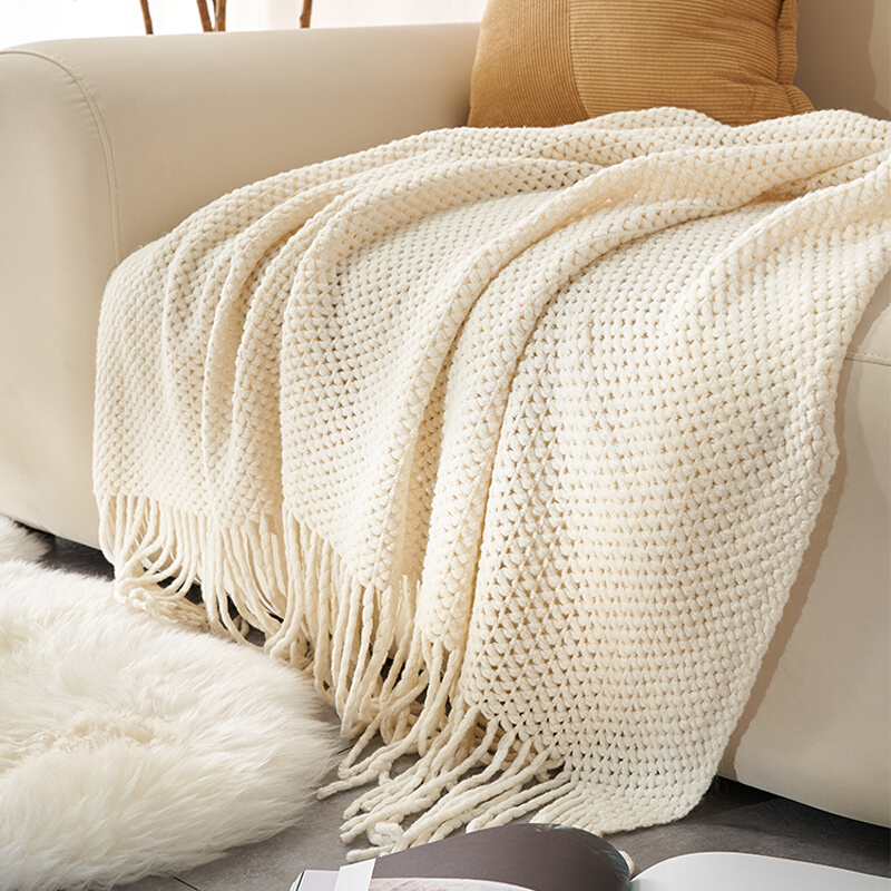 北欧ins白色沙发毯夏季空调毯简约风格床尾毯搭巾装饰大牌针织 - 图1