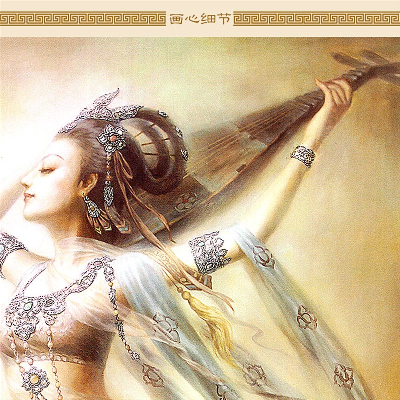 极速敦煌飞天图画像m 仙女卷轴挂画 中式复古油画风格装饰画可定 - 图1