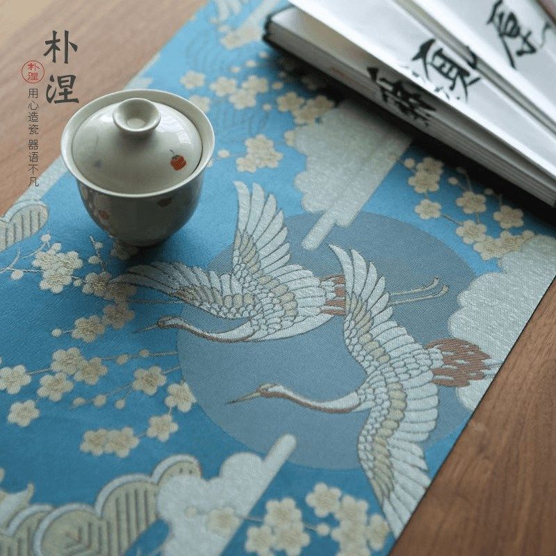 极速西阵织防水茶席仙q鹤桌旗布禅意布艺软饰茶具垫中式现代茶台,淘宝优惠券,粉丝福利购,淘宝优惠卷