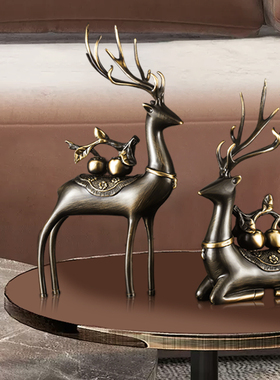 新品全铜福鹿一对高端家居招x财客厅玄关大气装饰搬家礼物乔迁新