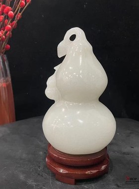 极速天然白玉雕花实心葫芦摆件新中式家居装M饰乔迁开业送礼纯手