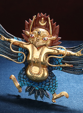 极速尼泊尔手工金翅大鹏鸟像挂件藏式家居工艺雕S像铜制彩绘鎏金