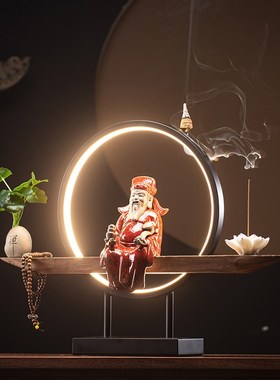 速发饰淘人 新中式灯饰倒流香财开爷摆件 招财佛像办公室装守神业