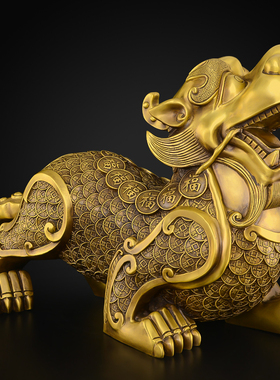 貔貅摆件一对客厅玄关办s公室全黄铜霸王皮丘大号铜貔貅开业礼物