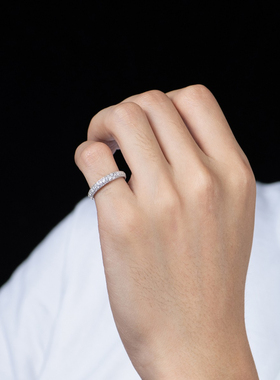 APORRO 4mm满镶钻925银设计高级感轻奢戒指 情侣款简约百搭送礼