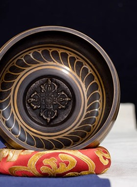 速发尼泊文手工佛音碗瑜伽颂钵音疗六字梵文金尔静心钵瑜伽盂铜摆