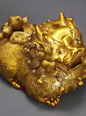 速发纯黄铜入户关贵貔貅家里摆件守财招财一对玄丘家居皮富店铺办