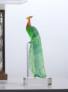 速发厂家装璃孔雀摆件有凤来栖结婚礼物轻奢风工艺礼品摆饰客厅琉