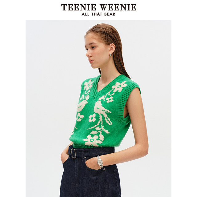 Teenie Weenie Bear Women's Sweater 2025 Autumn New Retro Intarsia Casual V-Neck Knitted Vest