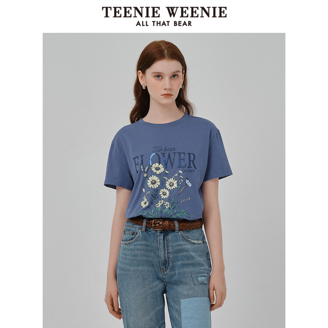 TeenieWeenie Bear Women's T-shirt 2025 Summer New Style Old Retro Casual Fashion Sequin Embroidered Top