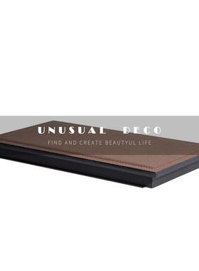 简约轻奢收纳茶盘样板间售楼处餐厅酒店创意灰色苍蓝皮革托盘摆件