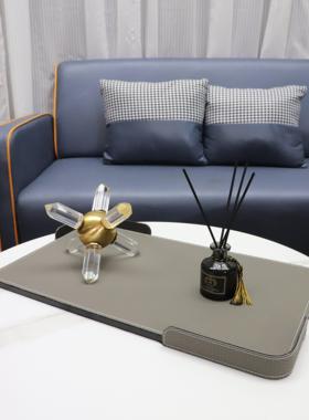 现代简约皮革金属编织纹收纳托盘摆件客厅卧室茶几样板房家居装饰