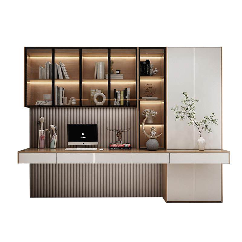 福人现代简约双人书桌书架一体组合柜学习桌学生家玻璃门书柜定制,淘宝优惠券,粉丝福利购,淘宝优惠卷