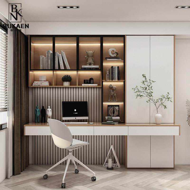 福人现代简约双人书桌书架一体组合柜学习桌学生家玻璃门书柜定制,淘宝优惠券,粉丝福利购,淘宝优惠卷