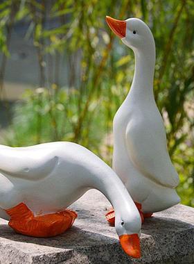 仿真喝水白鹅摆件花园庭院池塘水池假山鱼缸装饰树脂雕塑鹅模型