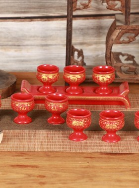 速发家用件瓷红色用酒杯仙家道家佛酒杯供杯奉供佛具客厅摆陶供品