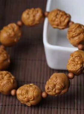 极速印度老山檀香十n八罗汉雕刻手串文玩橄榄核男士苏工老油核精