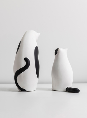 新品装饰推荐黑白猫摆件可爱树脂家居客厅样板间电T视柜创意动物