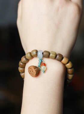 极速复古绿檀手串k女单圈森系学生手链情侣佛珠手串檀香手串民族