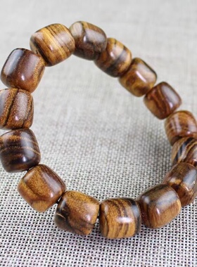 极速天然印尼花奇楠手串1.5沉香木E虎斑纹桶珠佛珠手链男女情侣款