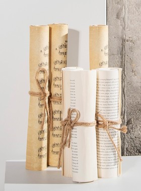 新品装饰推荐乐谱书卷丝带麻绳捆书F书房样板房橱窗装饰摆件电影