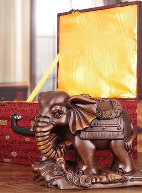 速发黑檀木雕大象摆件一对实木制家居客厅装饰品玄质办公室木工关