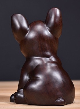 速发黑檀木雕刻装摆件三合十公生肖斗牛客厅办二桌面狗饰工艺礼品