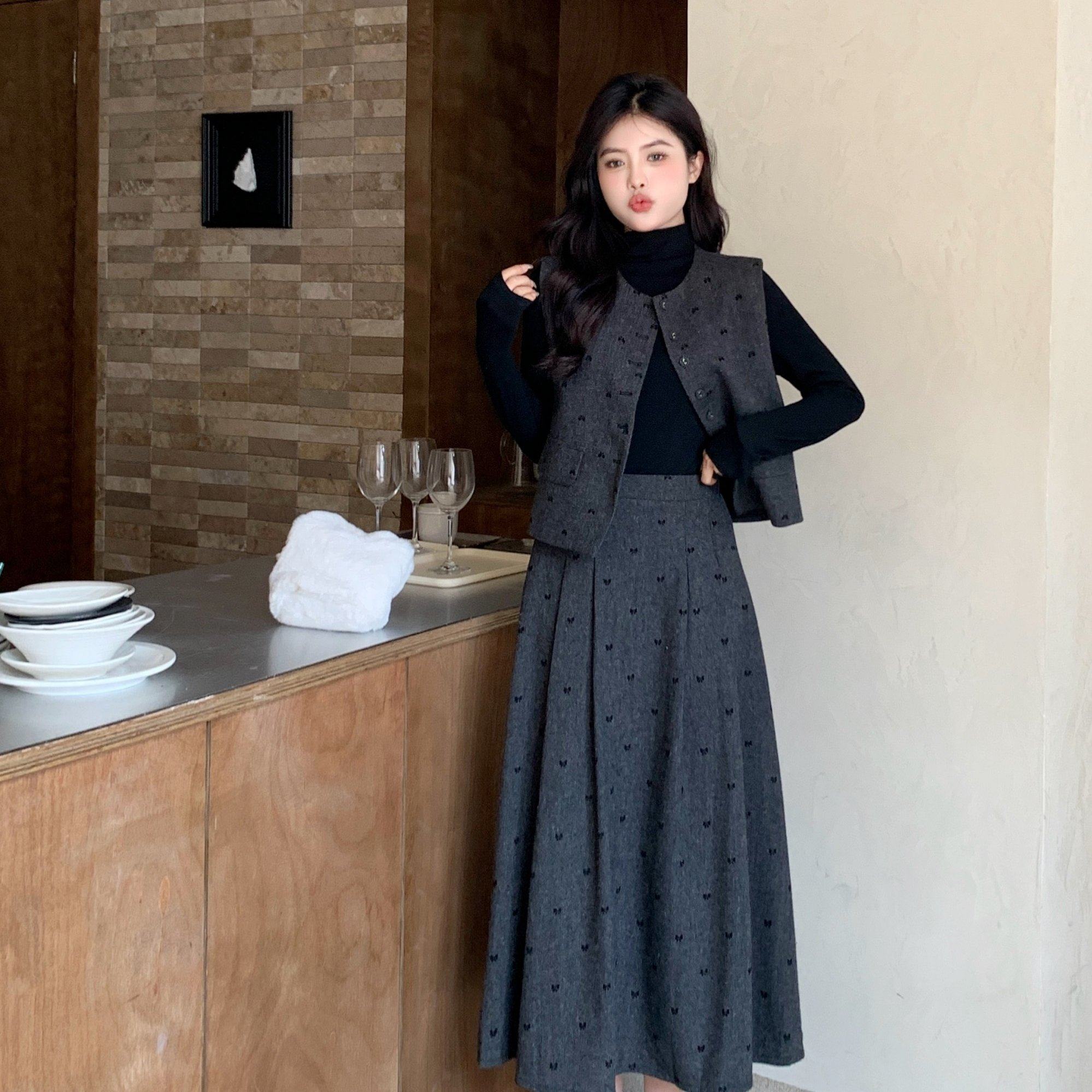 实拍大码秋季复古时尚蝴蝶打底+马甲+半身裙三件套套装女1812,淘宝优惠券,粉丝福利购,淘宝优惠卷