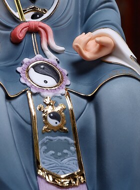 新品12吋鸿钧老祖德q化白瓷神像供奉家用祖师爷像陶瓷坐像摆件