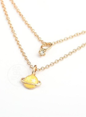 极速。Ins fashion planet double layer Necklace mSulti-layer
