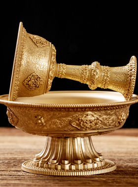 新品藏式黄铜八吉祥护法杯家用供佛F用品尼泊尔工艺法器供水杯酒