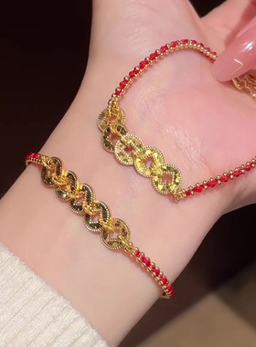 碎冰冰五帝钱币红绳手链女生感新中式编织手绳本命年马年手饰