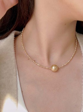 切花波光强光银灰珍珠项链配饰女秋冬小众百搭锁骨链串珠颈链饰品