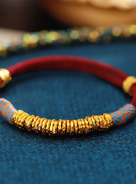 爆款古法沙金麦穗小胖福盘缠红绳手链女感编织手绳本命年复古手环