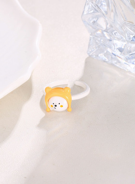 童趣满分~黄色帽兜小熊可调节开口指环戒指女小众高级轻奢食指戒