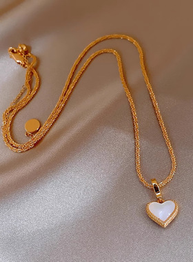 红色双面母贝爱心项链女配饰秋冬毛衣链轻奢感百搭锁骨链饰品