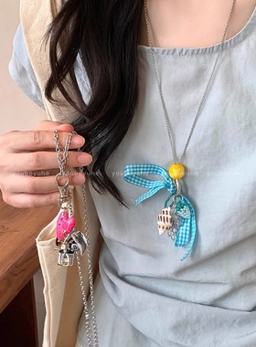 博主同款ins风台球爱心吊坠项链女小众设计感包包挂件长款配饰品