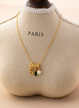 新款小众轻奢设计感虎眼绿松石吊坠数字锁骨链好看简约个性项链