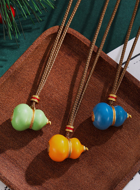 七彩滴油珐琅葫芦吊坠项链配饰女秋冬毛衣链长款感新中式饰品